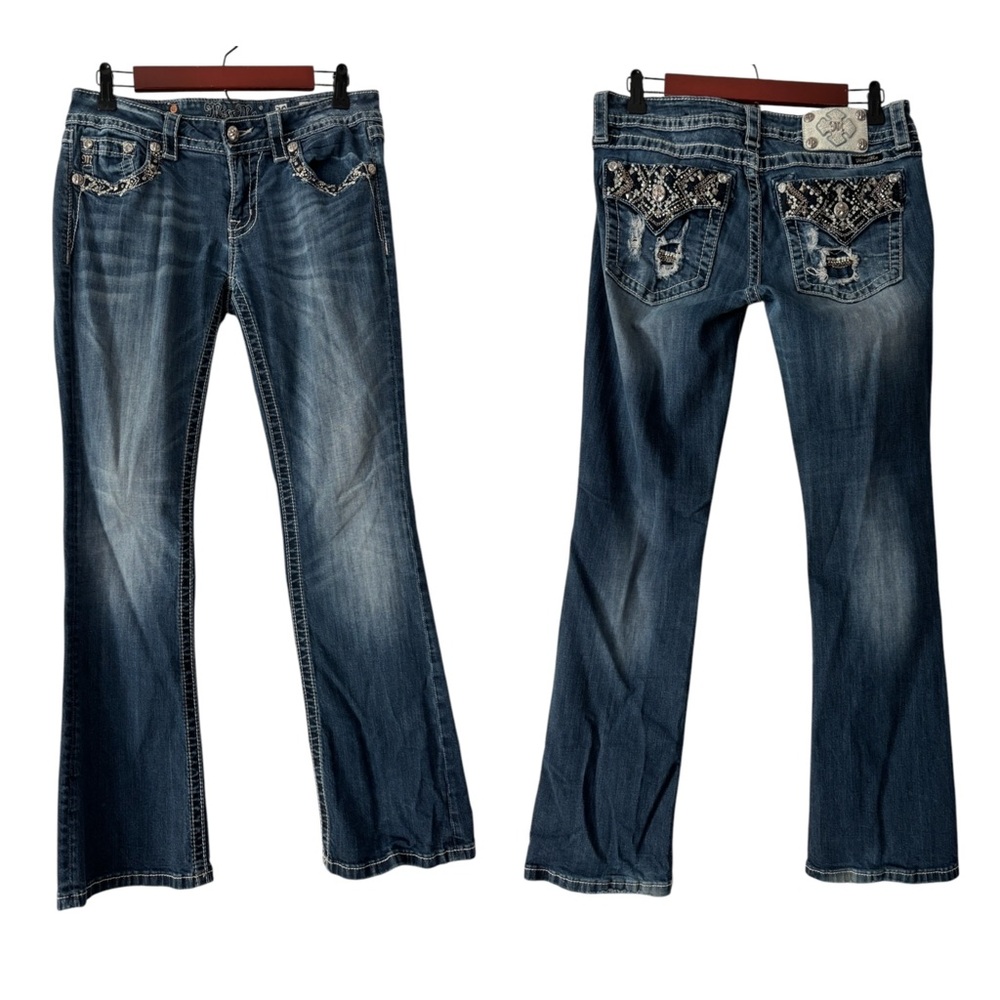 Miss Me Classic Signature Bootcut Chain Embellished Medium Wash Denim Jeans
